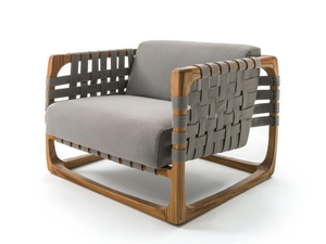 BUNGALOW - Fabric garden armchair with armrests and teak structure _ Riva 1920